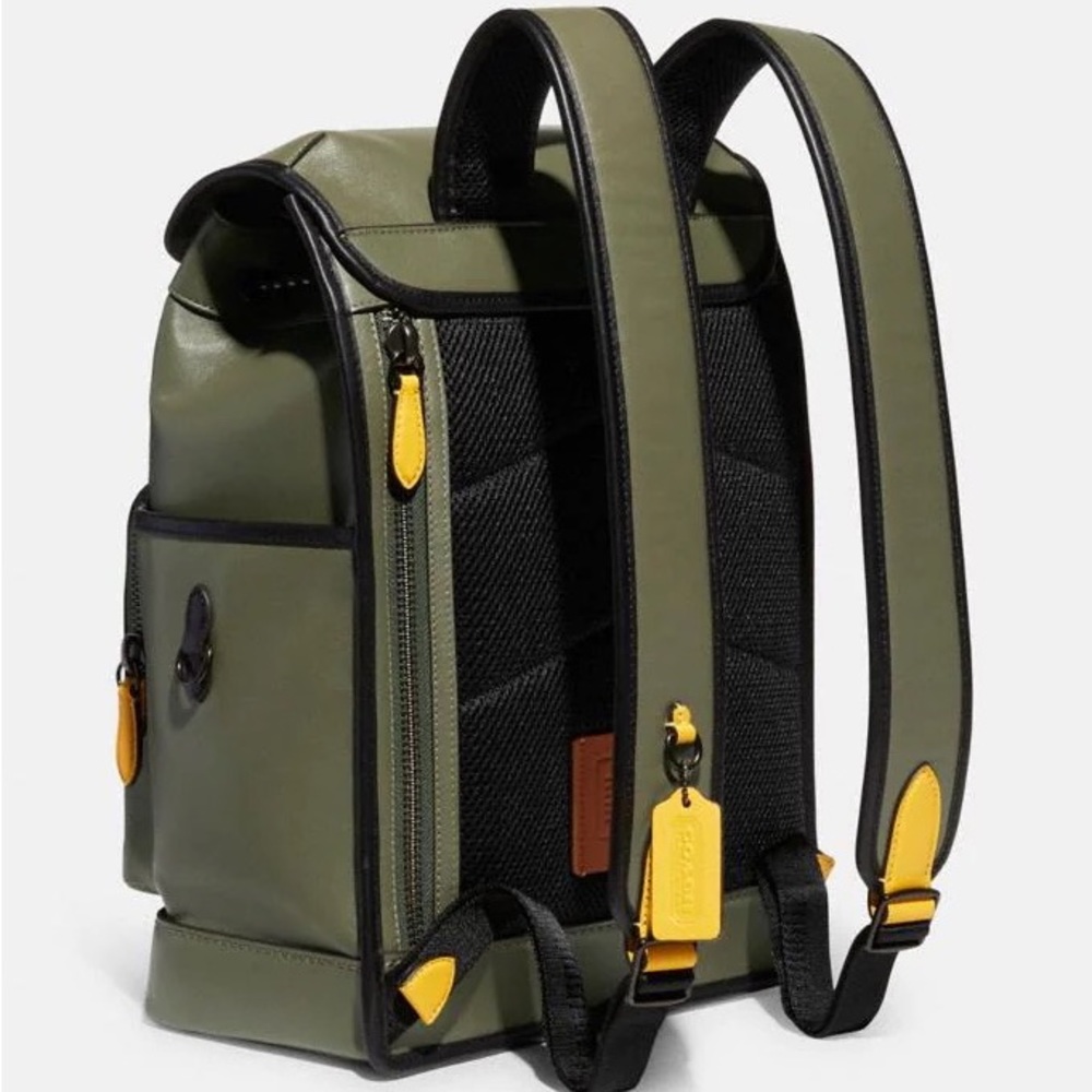Coach League Flap Leather Backpack Colorblock Ji Army Green Multi NWT - Picture 4 of 6